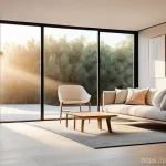 서큘래딘 조명 설계와 팀워크의 중요성 - **Prompt:** A tranquil and spacious modern living room bathed in the soft, warm glow of a simulated ...