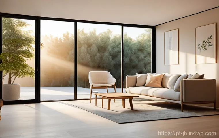 서큘래딘 조명 설계와 팀워크의 중요성 - **Prompt:** A tranquil and spacious modern living room bathed in the soft, warm glow of a simulated ...