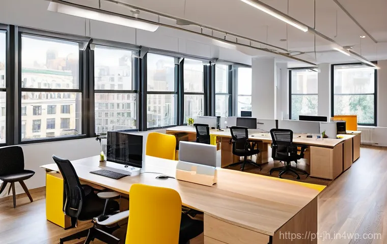 서큘래딘 조명 설계와 팀워크의 중요성 - **Prompt:** A sophisticated, minimalist home office at dusk, showcasing advanced smart lighting tech...