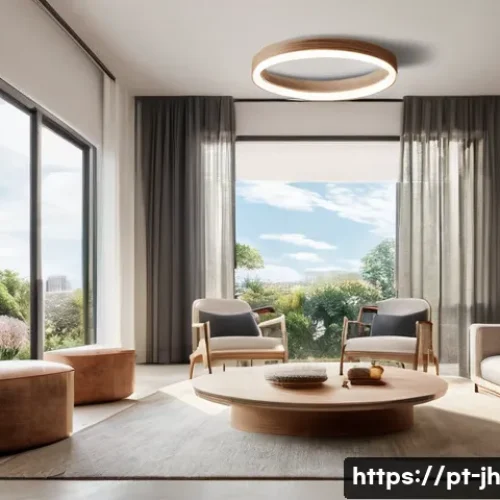 Home 30 서큘래딘 조명 설계의 미래 전망 - A modern Brazilian living room featuring a sleek circular LED ceiling light with adjustable color te...