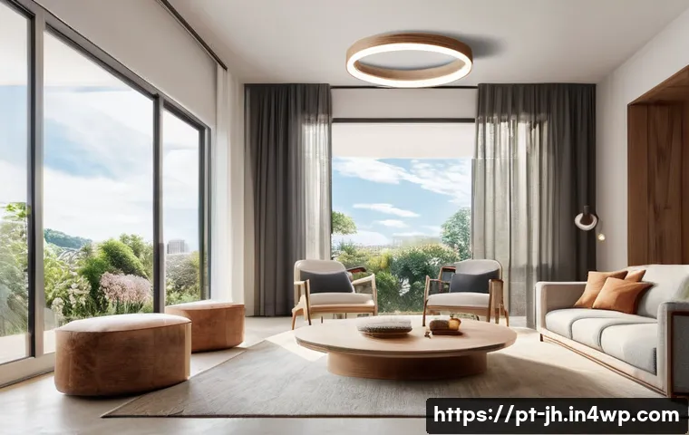 서큘래딘 조명 설계의 미래 전망 - A modern Brazilian living room featuring a sleek circular LED ceiling light with adjustable color te...